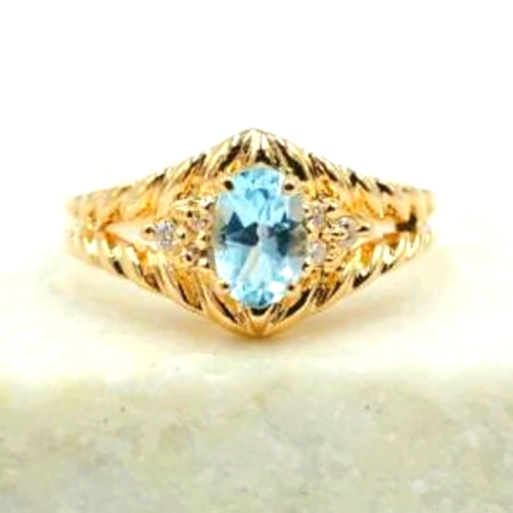 ✨️ 14K GOLD PLATE GENUINE TOPAZ 925S SILVER CABEL RING 💍 ♥️ SIZE 5.75 NEW 🇬🇧